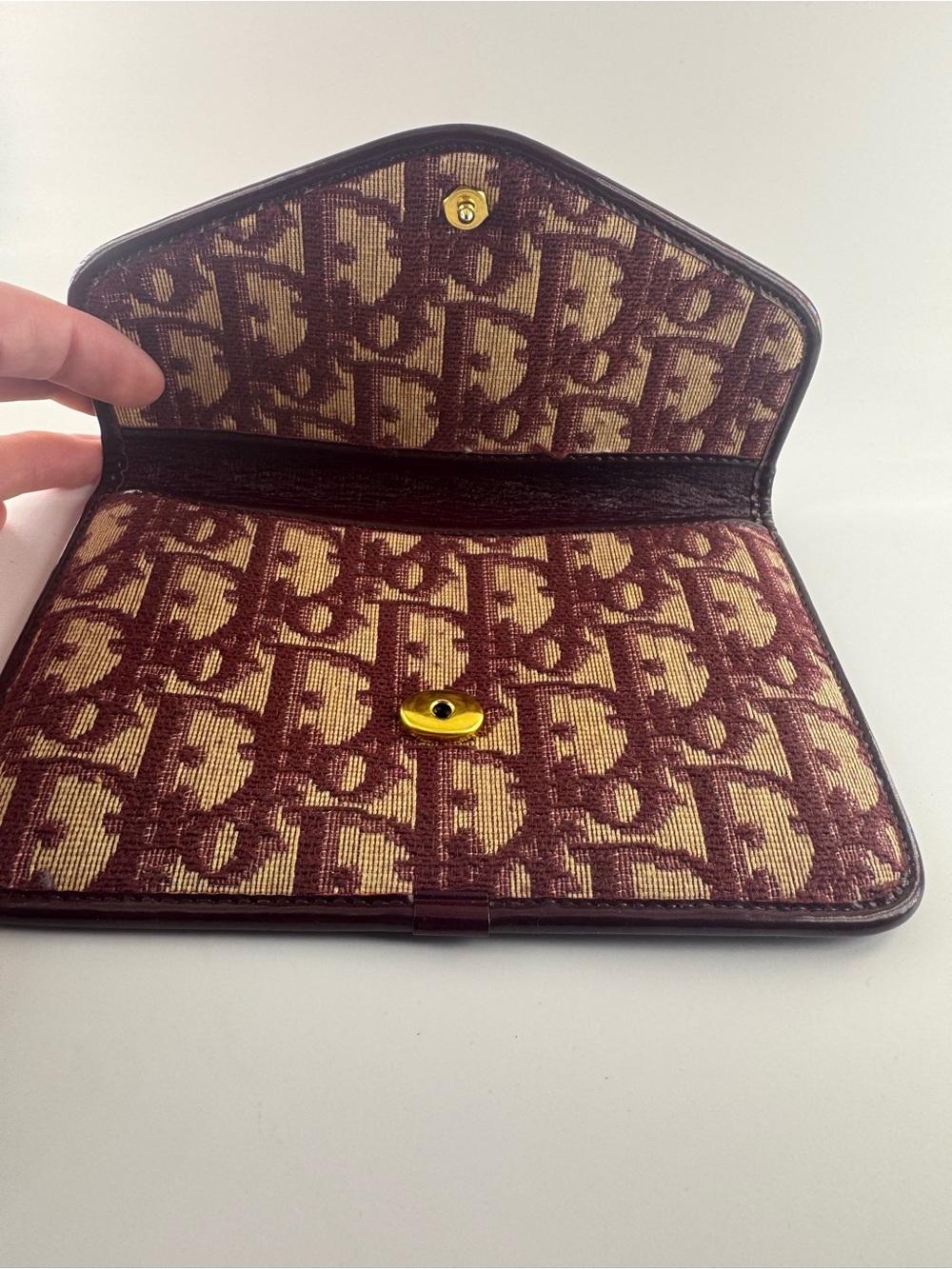 Christian Dior Vintage Oblique Wallet On Chain Burgundy Bordeaux Monogram AUTH - Picture 7 of 13